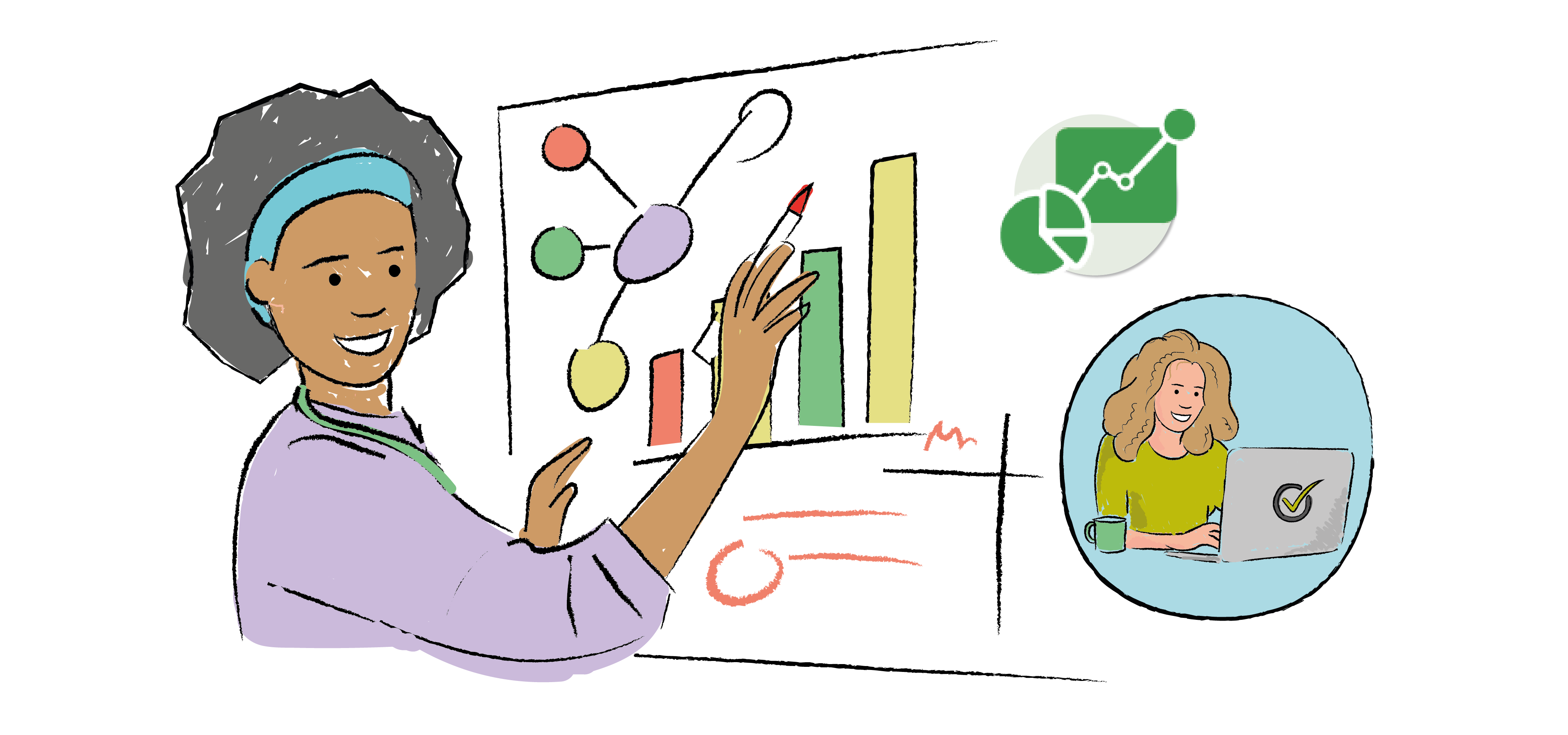 eymanage, nursery management software. woman drawing charts on a whiteboard